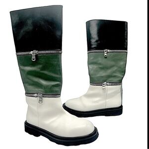 Marni leather color block black green white boots size 8 zip layer